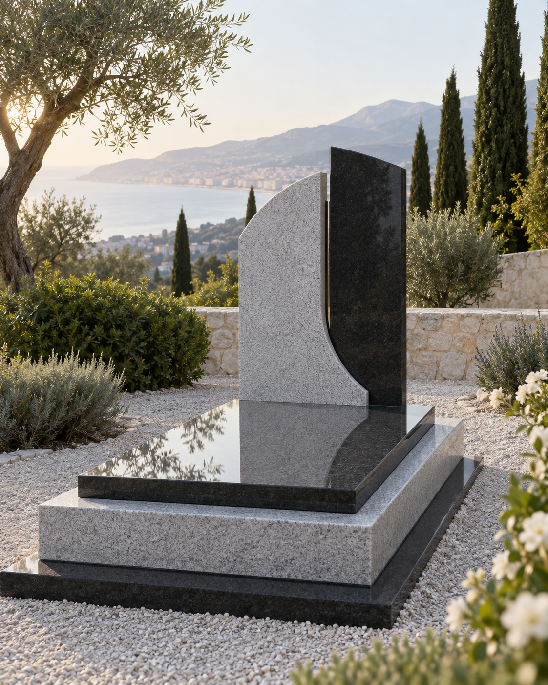 Monument sur mesure en granit noir et gris