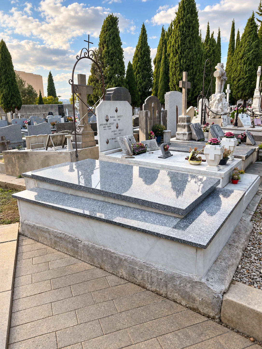 Monument contemporain en granit gris poli
